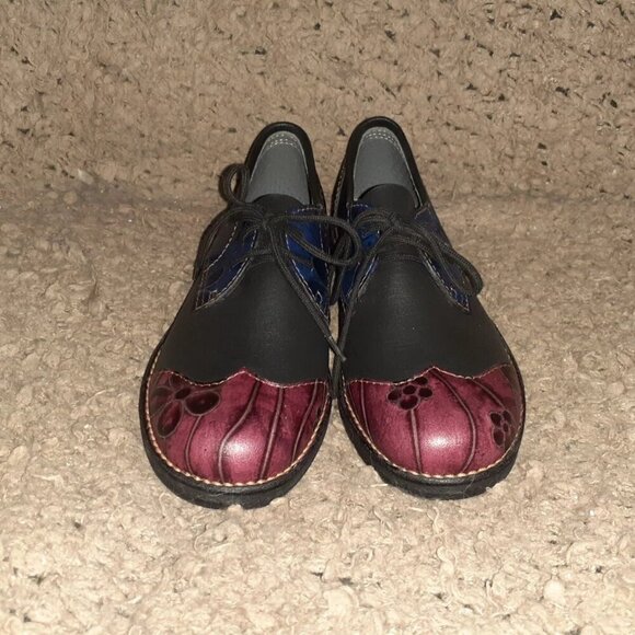 BILTRITE-Blue/Purple Leather-Floral Pattern-Wingtip Oxfords-Sz 6-NWOB - Picture 3 of 7